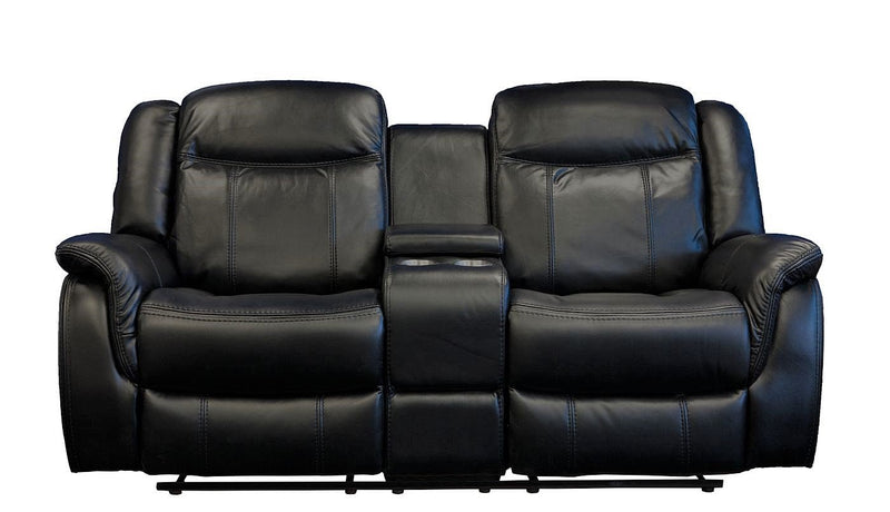 Tulip Black 2 Seater Air Leather Recliner Sofa With Console - LIFESTYLE FURNITURE