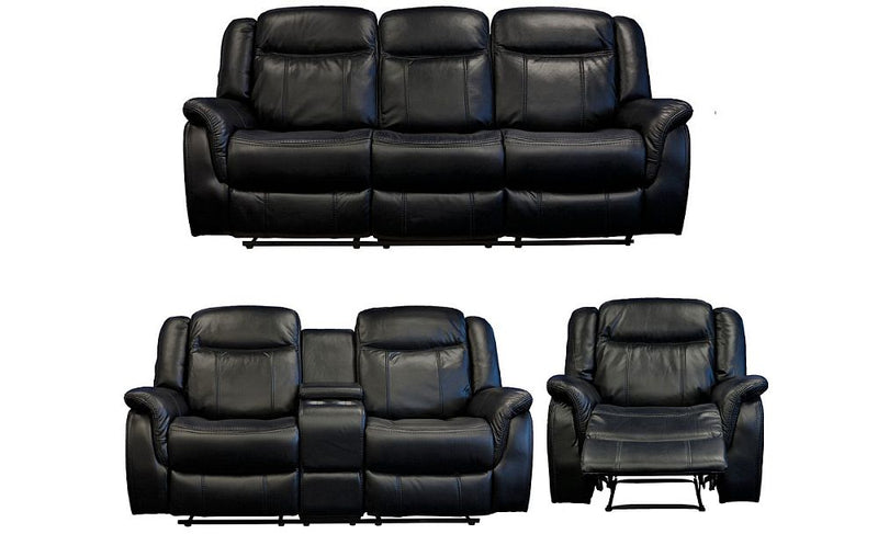 Tulip Black Air Leather Recliner Sofa Set - LIFESTYLE FURNITURE