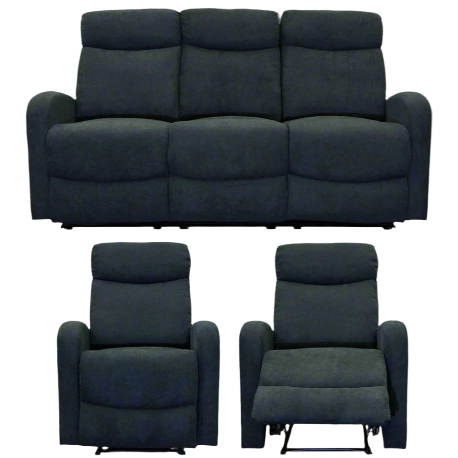 Verona Black Fabric Recliner Sofa Set Lifestyle Furniture
